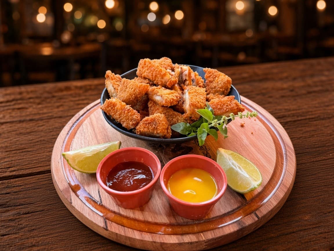 Iscas de Frango à Milanesa
